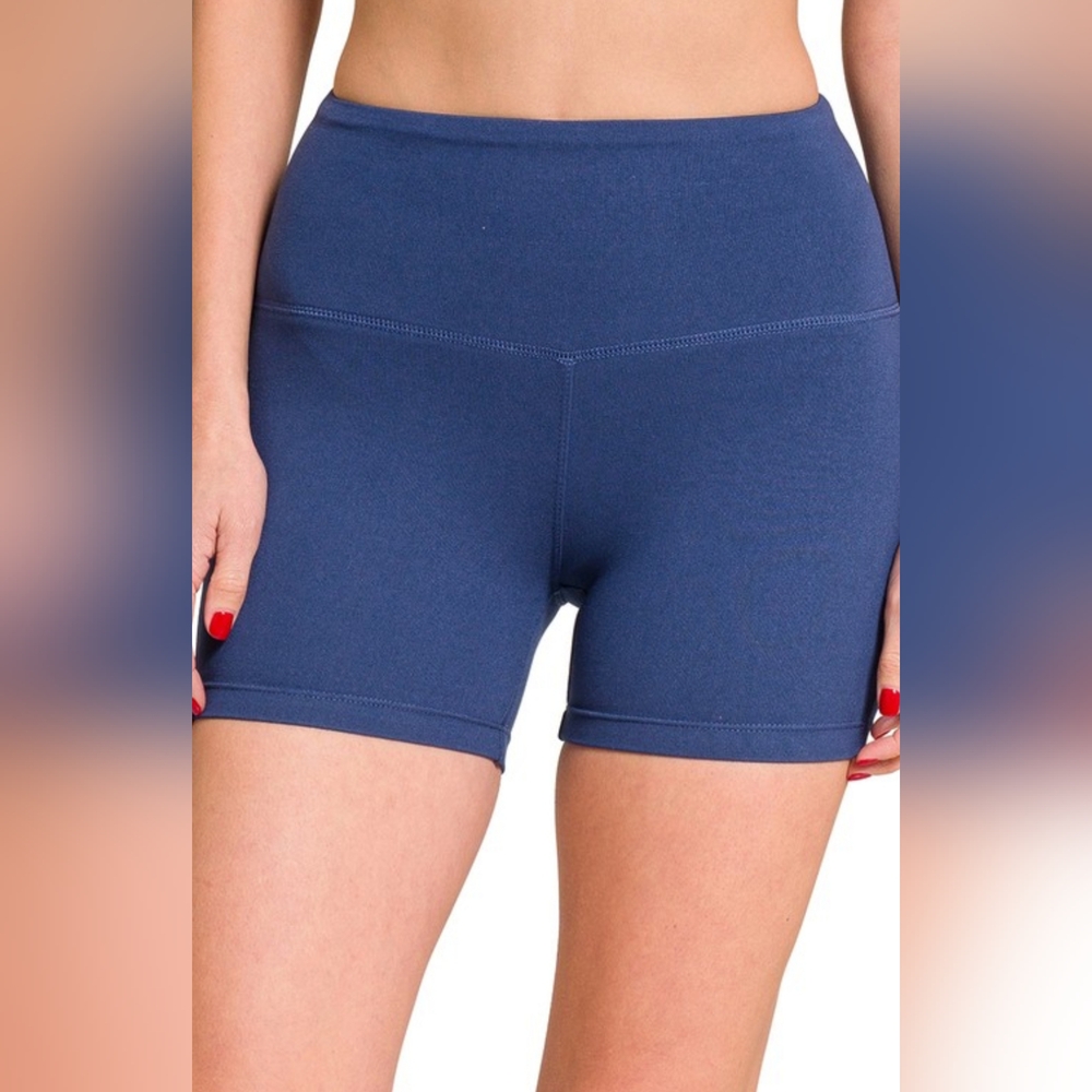 🛑4/$40🛑$Lt Navy Brushed Microfiber Wide Waistband Spandex Shorts
